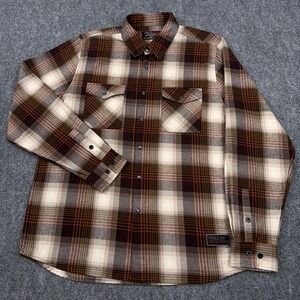 Troll Co. True Grit Flannel Men's XL Brown Plaid Workwear Pearl Snap Button